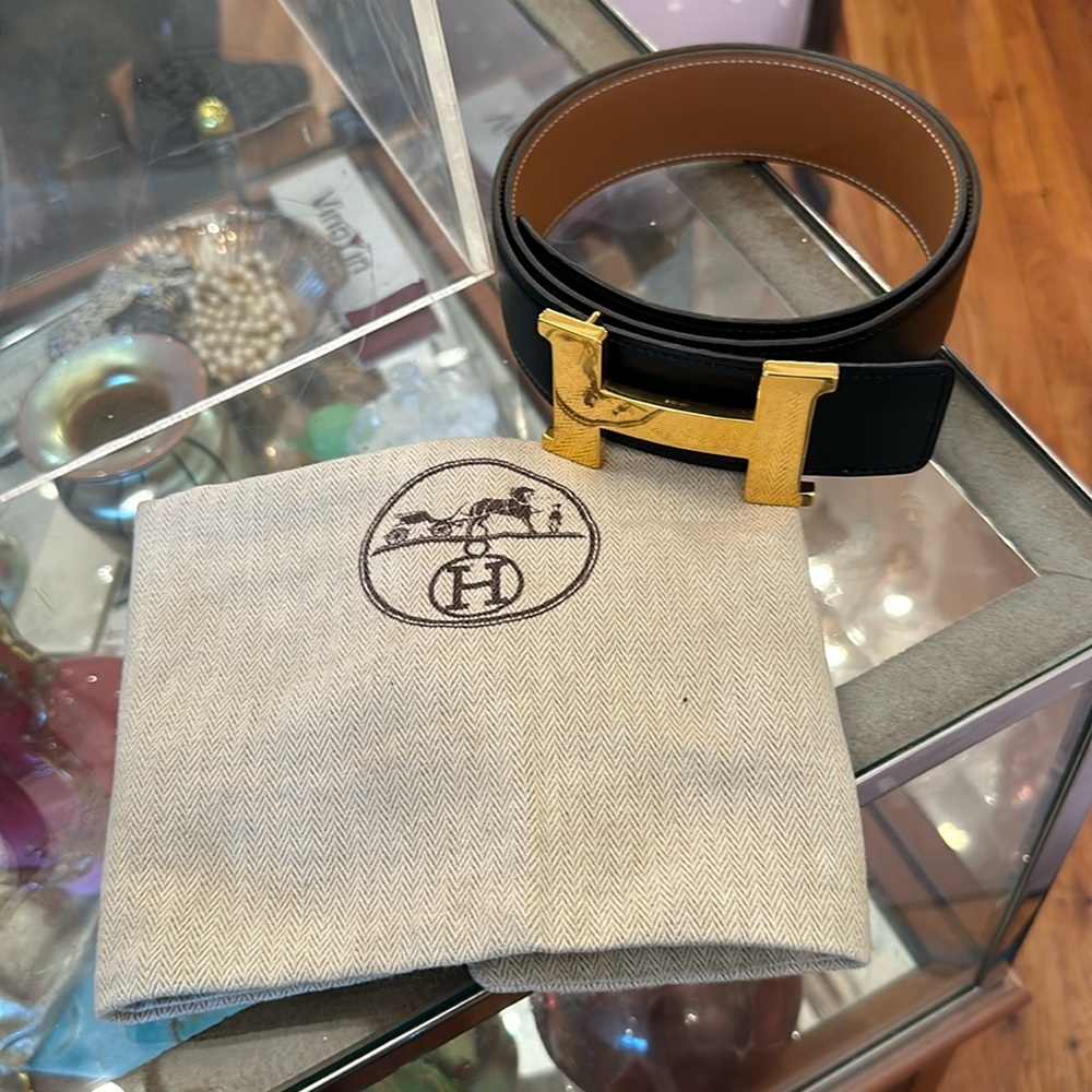 HERMES worn twice H belt buckle & Reversible leather strap 34 mm - Picture 4 of 8